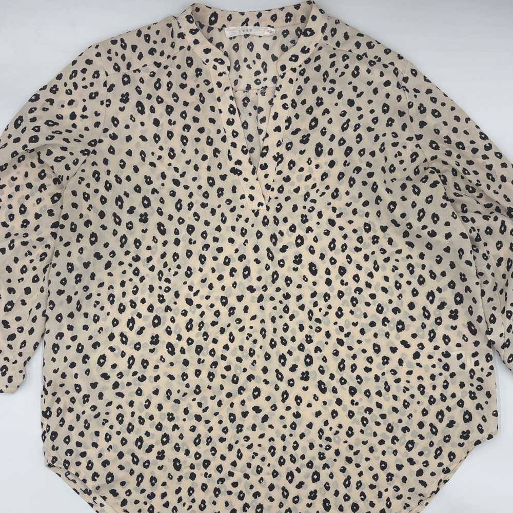 Lush Warren Split Neck Blouse in Animal Print